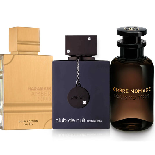 Promo 18: Al Haramain Amber Oud Gold 120 ML + GRATIS: Ombre Nomade LV 100 ML + GRATIS: Club de Nuit 105 ML