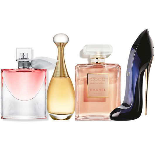 PROMO MUJER PAGA 2 LLEVA 4 PERFUMES: La Vie Est Belle 100 ML + Dior J'adore 100 ML + Coco Chanel Mademoiselle 100 ML + Good Girl CH 80 ML