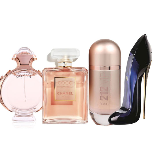 Promo Mujer PAGA 2 LLEVA 4 PERFUMES: Good Girl CH 80 ML + Coco Chanel Mademoiselle 100 ML + GRATIS: CH 212 VIP Rose 80 ML + GRATIS: Olympea 80 ML